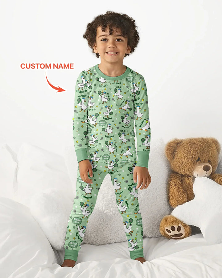Silly Goose Playing Tennis Bamboo Two Piece Long Sleeve Pajama Set