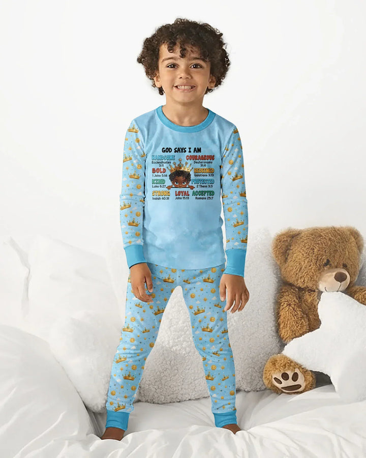 God Says I Am Afro  Boy  Bamboo Two Piece Long Sleeve Pajama Set