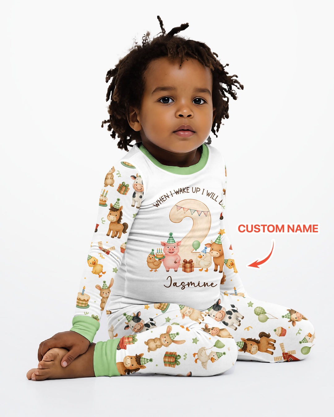 Personalized Farm Animals When I Wake Up I Will Be Birthday Bamboo Two Piece Long Sleeve Pajama Set