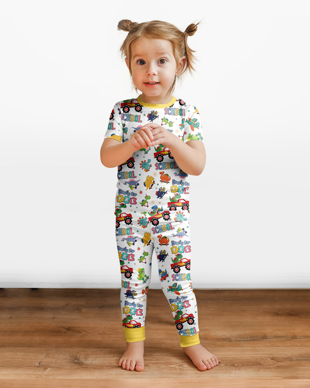 First Day of Preschool T-Rex Bamboo Two Piece Short Sleeve Pajama Set