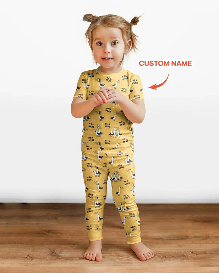 Custom Funny Seagulls Teacher Bamboo Two Piece Short Sleeve Pajama Set