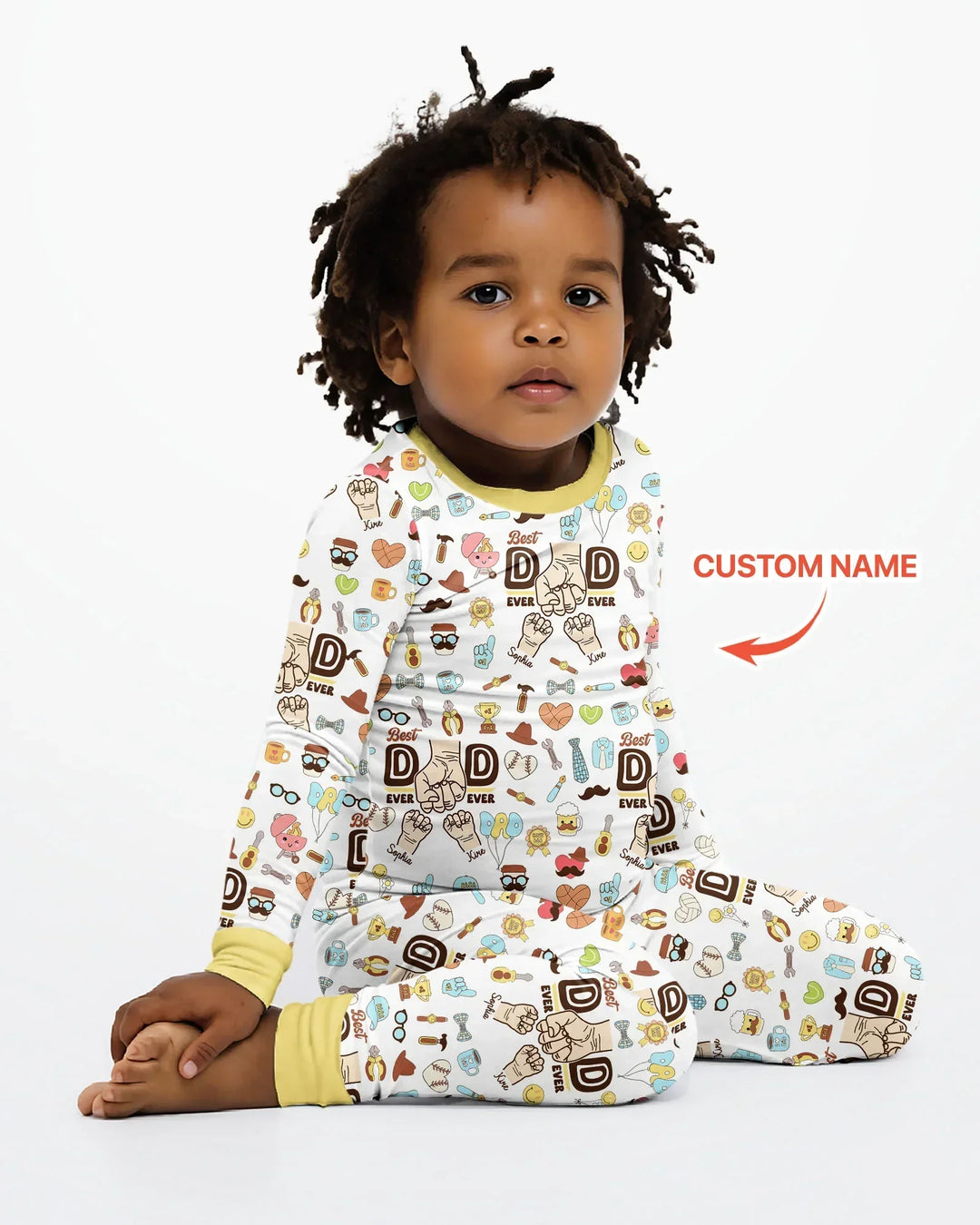 Custom Kids Name Best Dad Ever Bamboo Two Piece Long Sleeve Pajama Set