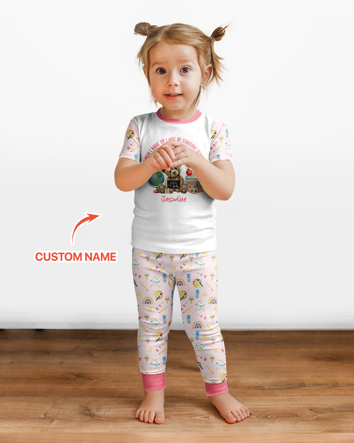 Custom Name When I Wake Up I Will Be Starting School Bamboo Two Piece Short Sleeve Pajama Set