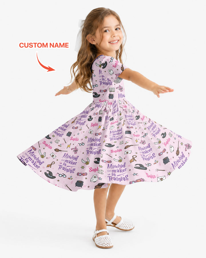 Custom Name Mischief Maker In Training Bamboo Twirl Dress