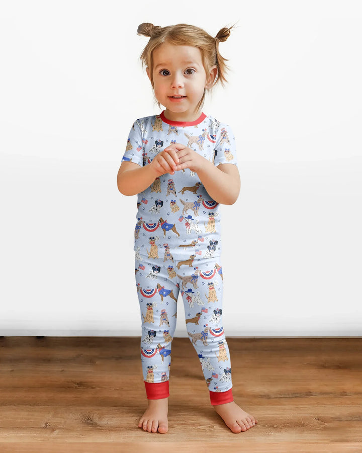 Patriotic Pups Family Matching Bamboo Two Piece Short Sleeve Pajama Set