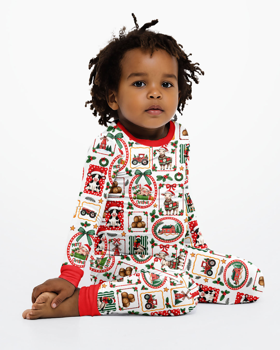 Christmas Farm Animals Bamboo Two Piece Long Sleeve Pajama Set