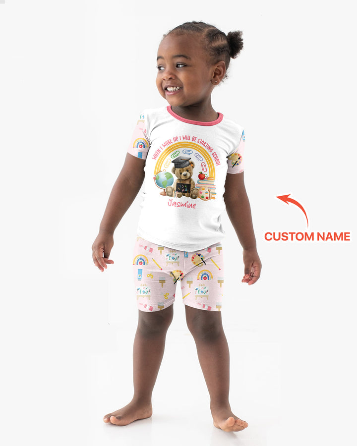 Custom Name When I Wake Up I Will Be Starting School Bamboo Two Piece Short Sleeve Shorts Pajama Set