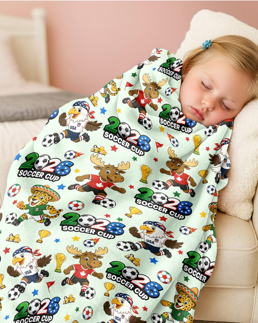 Soccer Cup Cute Mascots Bamboo Blanket