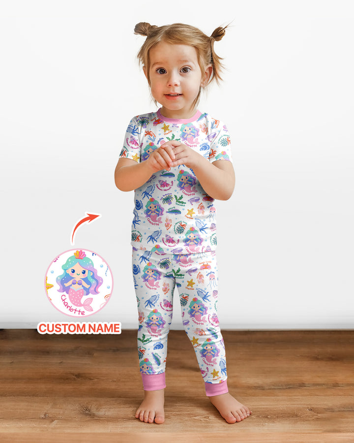 Conjunto de pijama de dos piezas de bambú de manga corta, plantilla personalizada