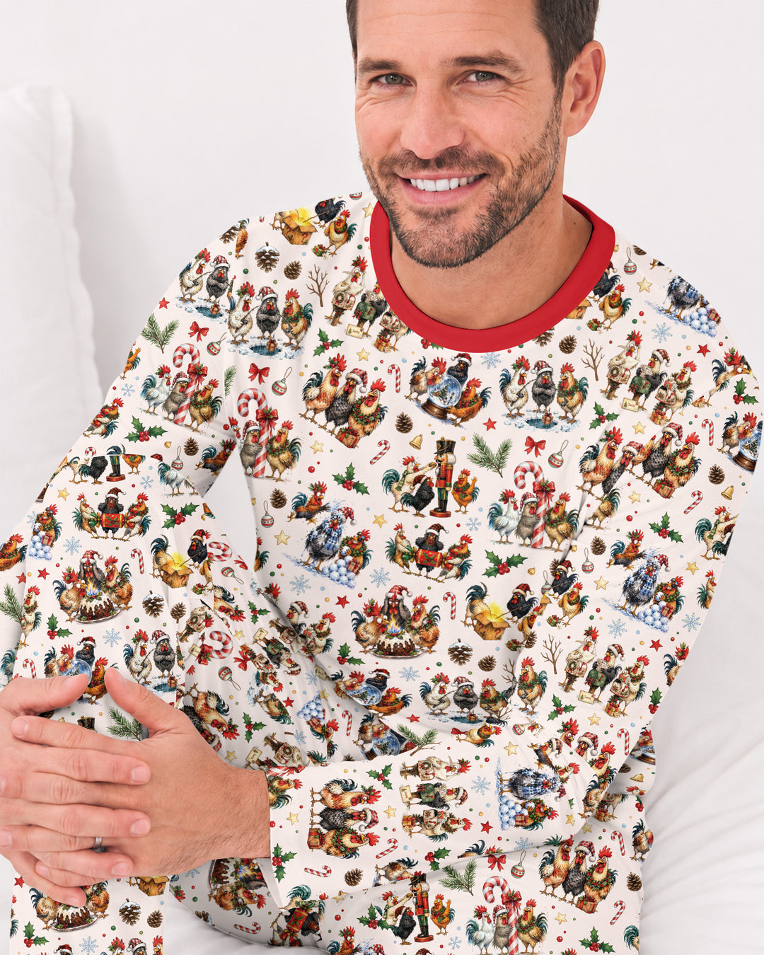 Funny Roosters On Christmas Bamboo Men's Pajama Set