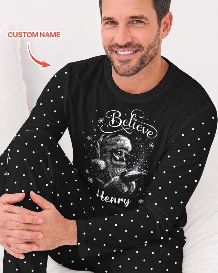 Custom Name Vintage Believe Santa Bamboo Men's Pajama Set