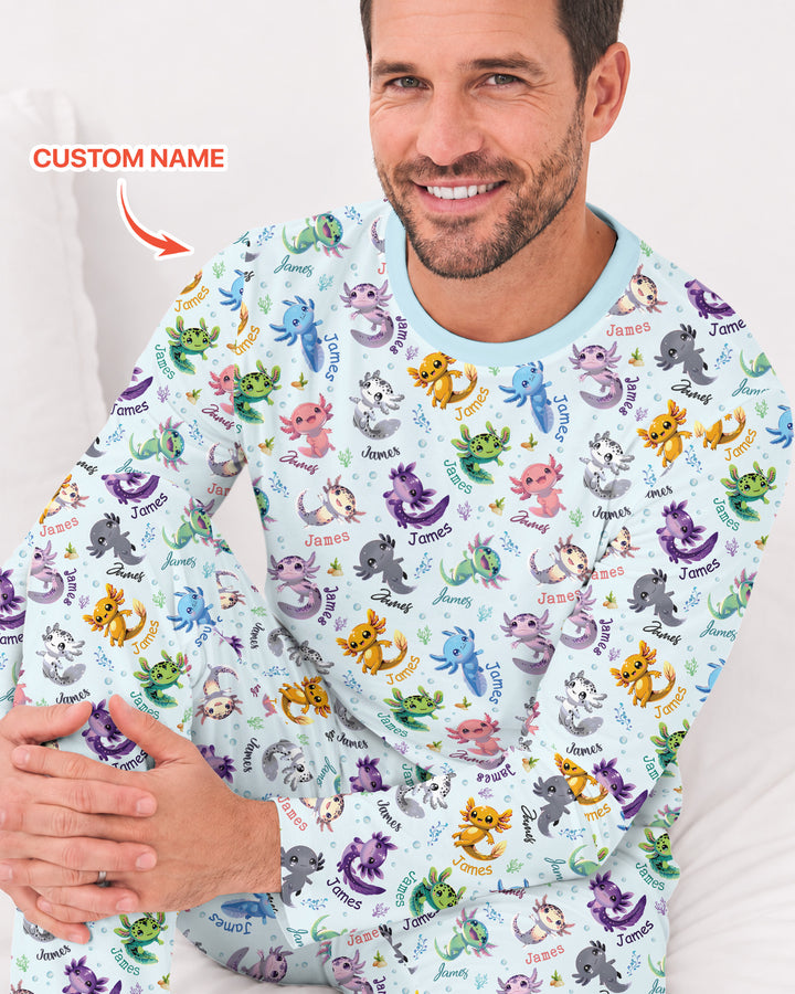I Love You Axolotl Custom Name Bamboo Men's Pajama Set
