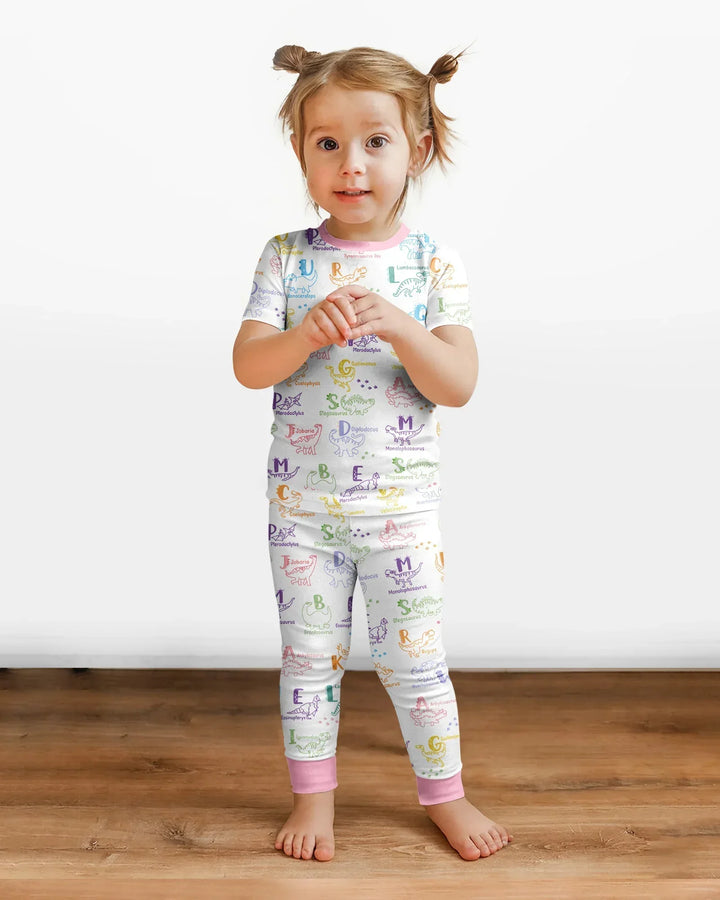 Dino Alphabet ABC Bamboo Two Piece Short Sleeve Pajama Set