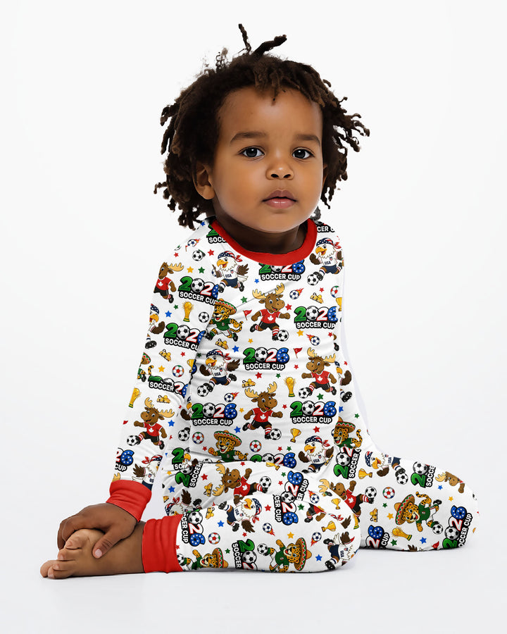 Soccer Cup Cute Mascots Bamboo Two Piece Long Sleeve Pajama Set