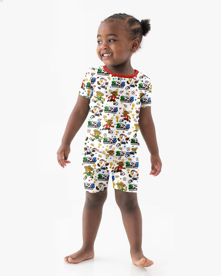 Soccer Cup Cute Mascots Two Piece Short Sleeve Shorts Pajama Set