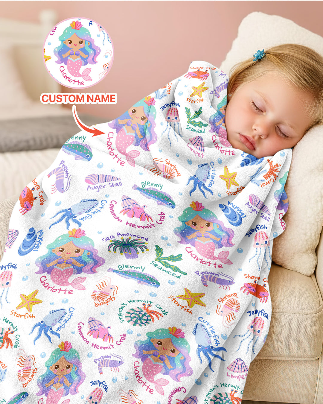 Personalized Cute Mermaid Bamboo Blanket