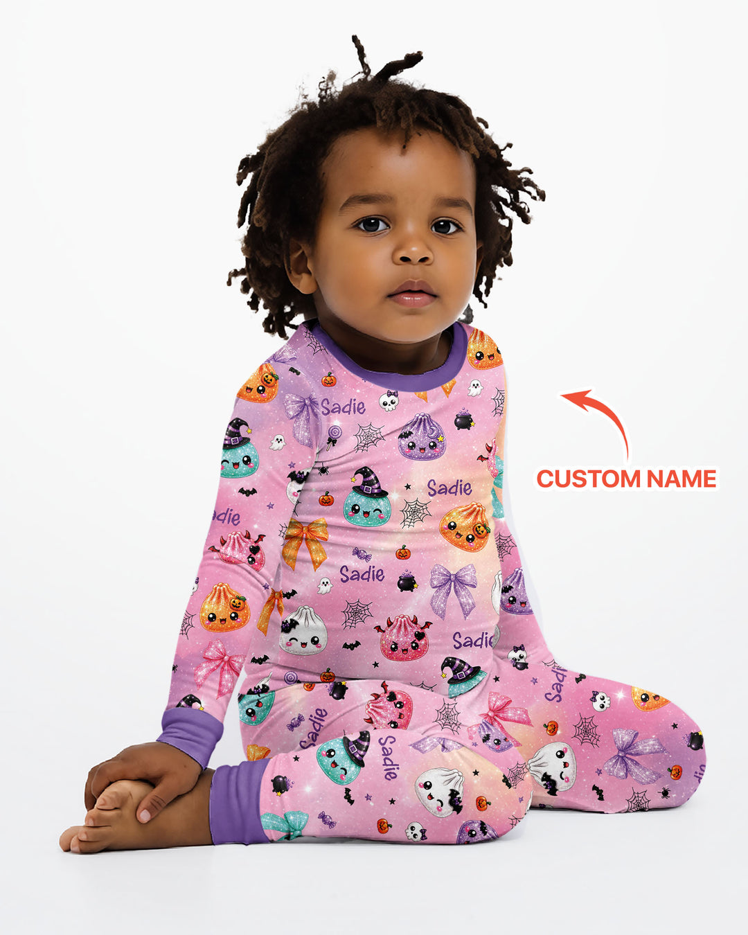 Custom Name Spooky Dumpling Bamboo Two Piece Long Sleeve Pajama Set