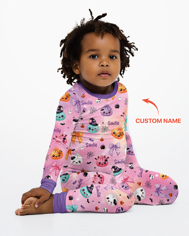 Custom Name Spooky Dumpling Bamboo Two Piece Long Sleeve Pajama Set