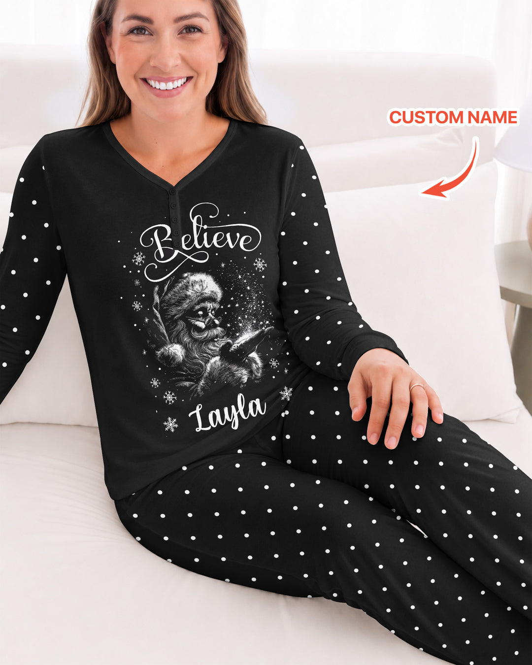 Custom Name Vintage Believe Santa Bamboo Women Pajama Set
