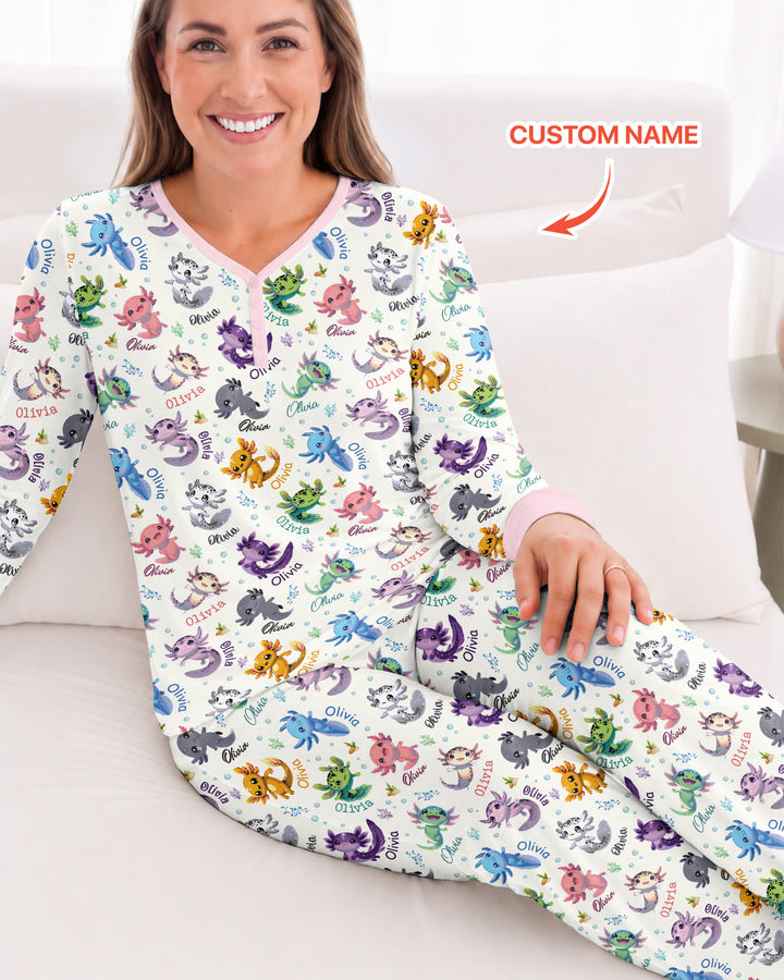 I Love You Axolotl Custom Name Bamboo Women Pajama Set