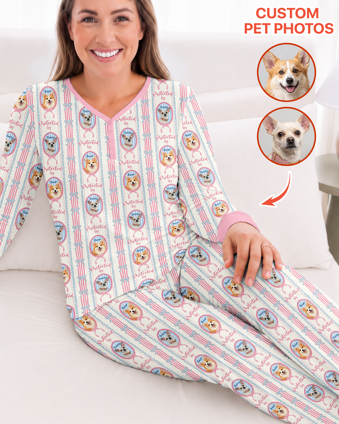 Custom Coquette Pet Photo Little Protector Bamboo Women Pajama Set