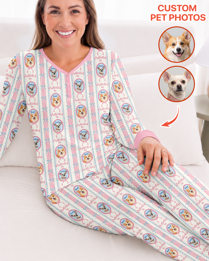 Custom Coquette Pet Photo Little Protector Bamboo Women Pajama Set