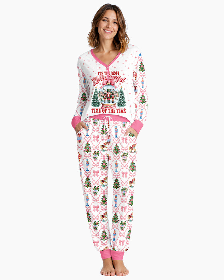 Nutcracker and Snow Globe It's Most Wonderful Time of The Year Bamboo Women Pajama Set