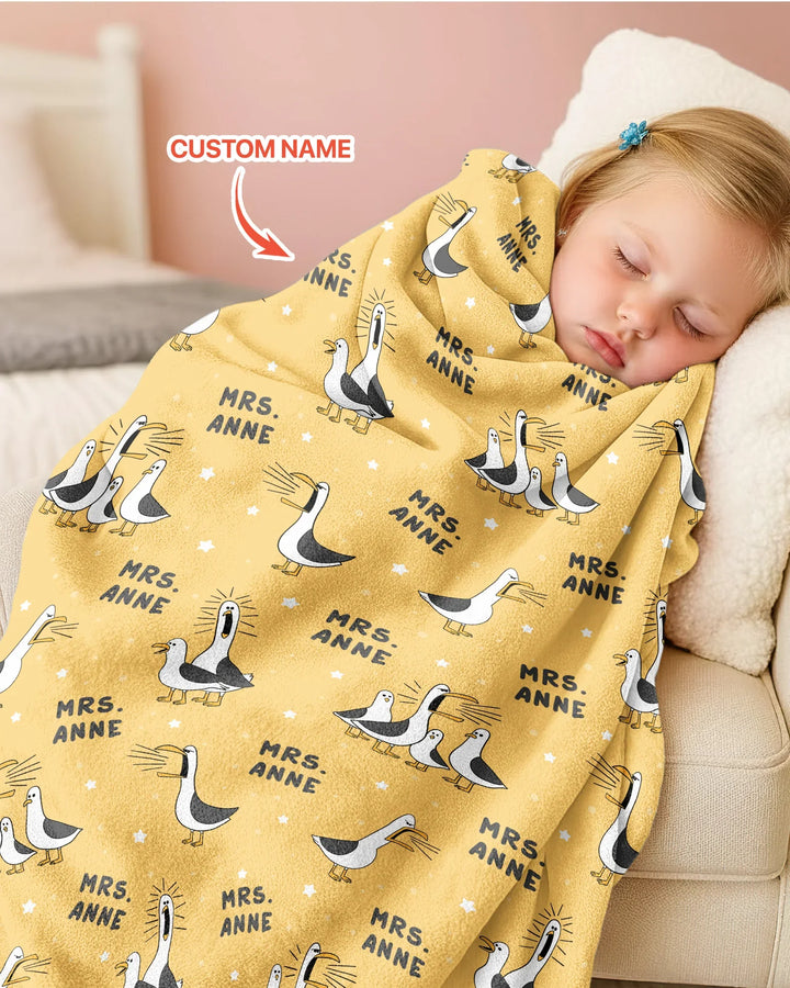 Custom Funny Seagulls Teacher Bamboo Blanket