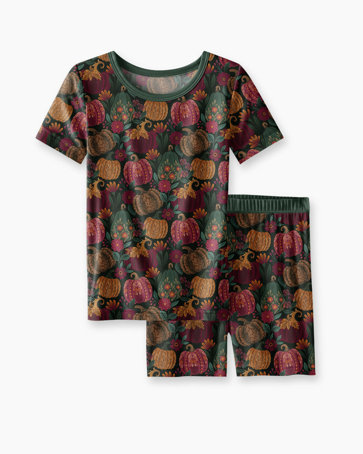Velvet Pumpkins Bamboo Two Piece Short Sleeve Shorts Pajama Set