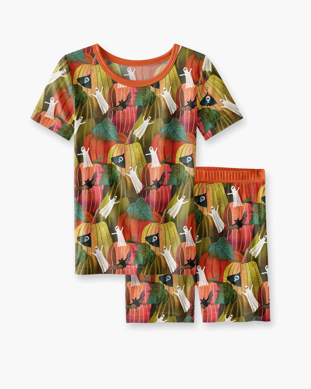 Big Pumpkin Field With Ghosts Bamboo Two Piece Short Sleeve Shorts Pajama Set