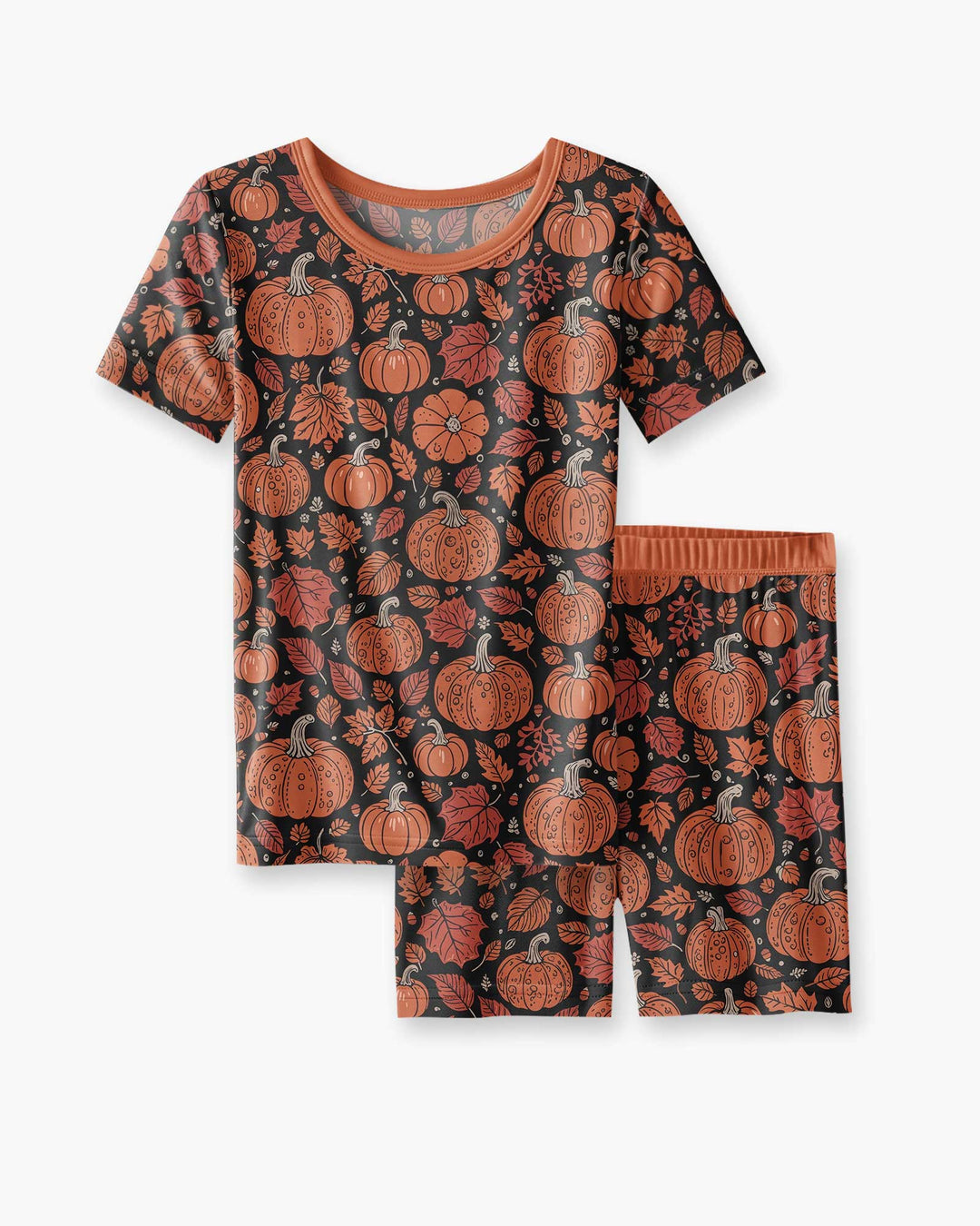 Retro Halloween Pumpkins Bamboo Two Piece Short Sleeve Shorts Pajama Set