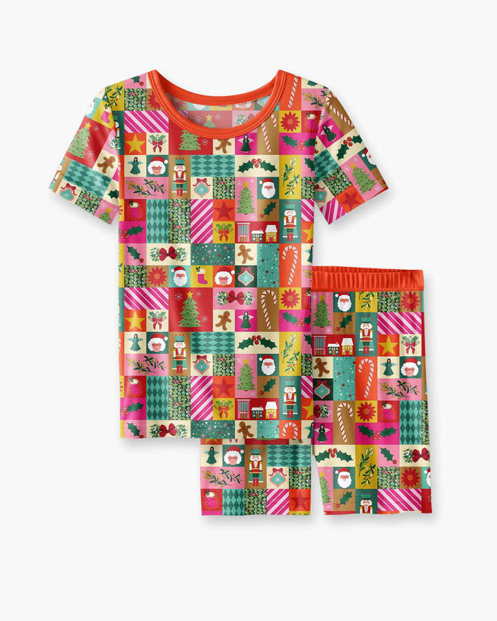 Maximalist Christmas Collage Bamboo Two Piece Short Sleeve Shorts Pajama Set