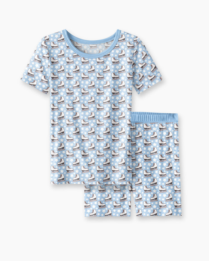 Ice Skating Bamboo Two Piece Short Sleeve Shorts Pajama Set