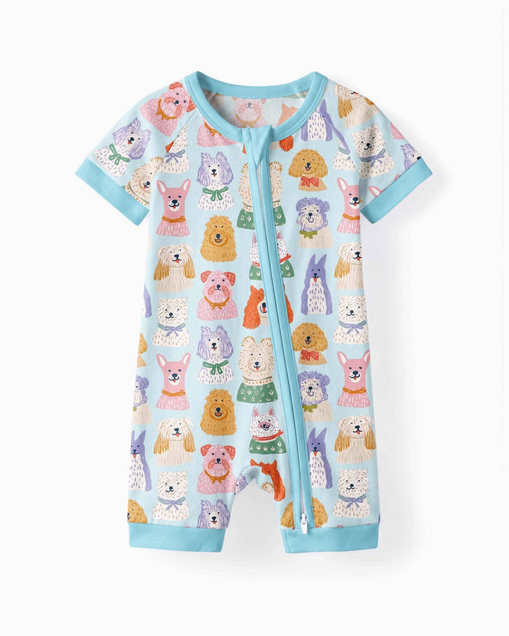 Whimsical Puppy Parade Family Matching Bamboo Shorty Zippy