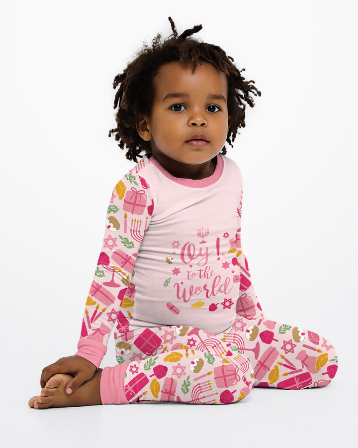 Oy to the World Hanukkah Bamboo Two Piece Long Sleeve Pajama Set