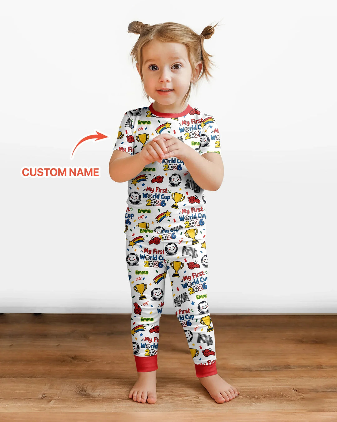 Custom Name My First Soccer Cup Bamboo Two Piece Short Sleeve Pajama Set