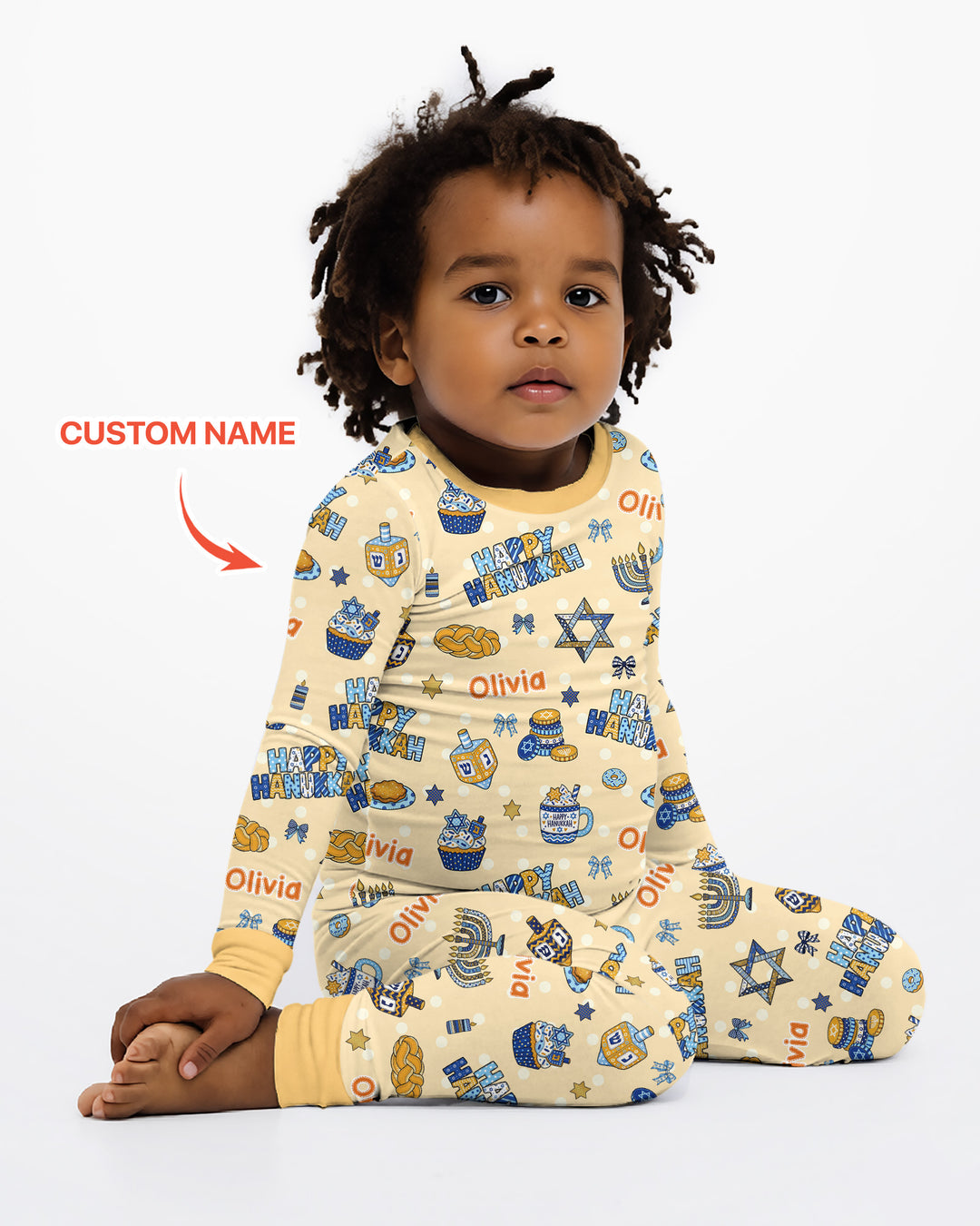 Custom Name Jewish Holiday Bamboo Two Piece Long Sleeve Pajama Set