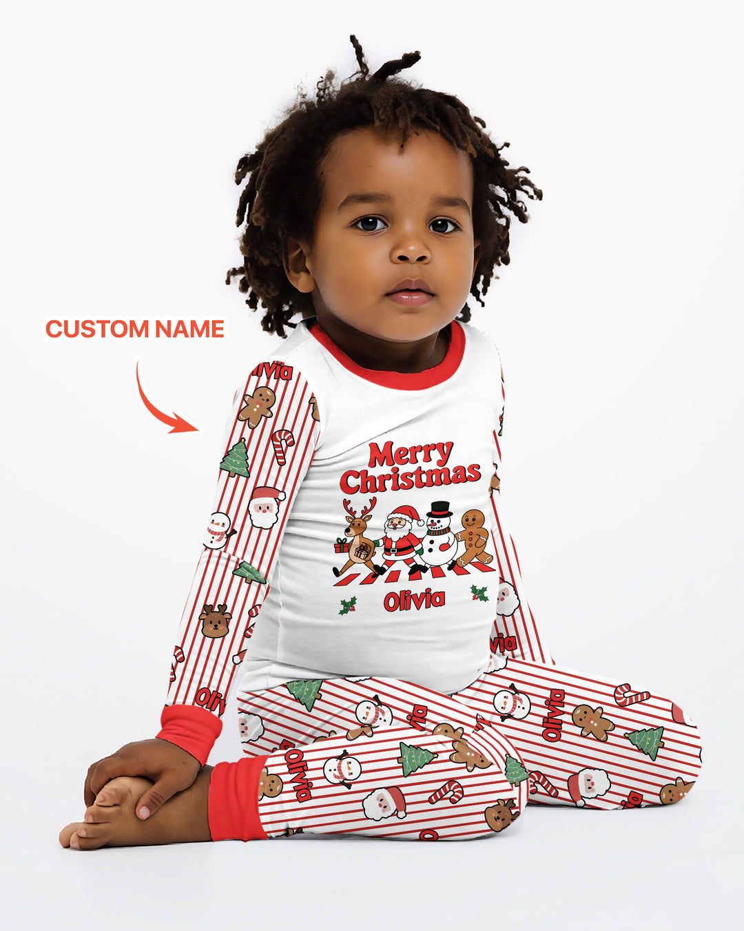 Custom Name Funny Christmas Crossing Bamboo Two Piece Long Sleeve Pajama Set