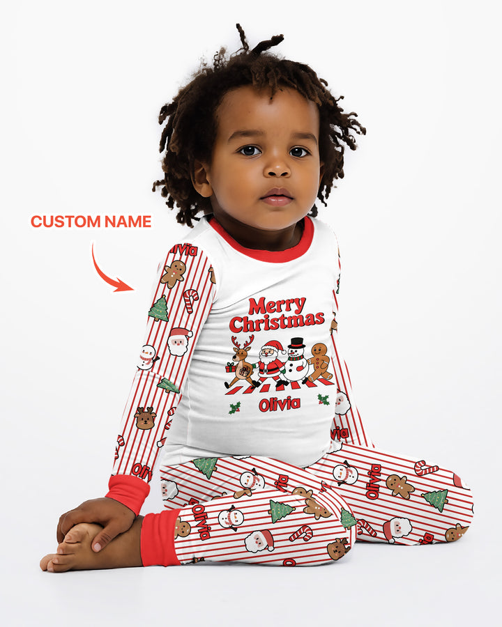 Custom Name Funny Christmas Crossing Bamboo Two Piece Long Sleeve Pajama Set