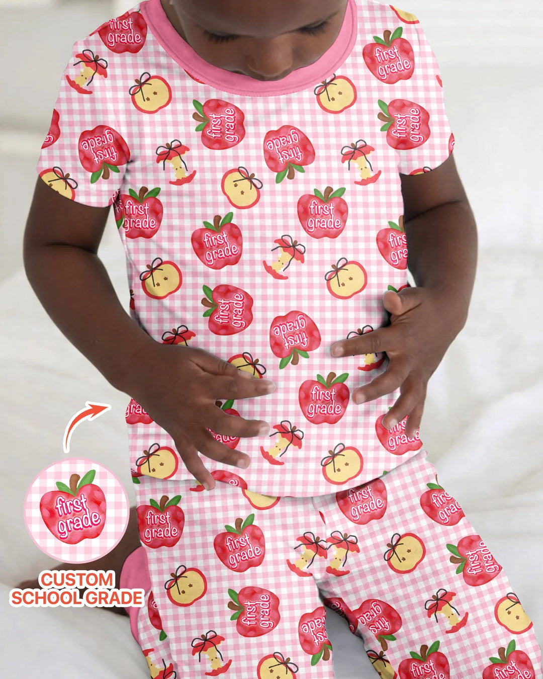 Custom School Grade Apple Days Bamboo Two Piece Short Sleeve Pajama Set