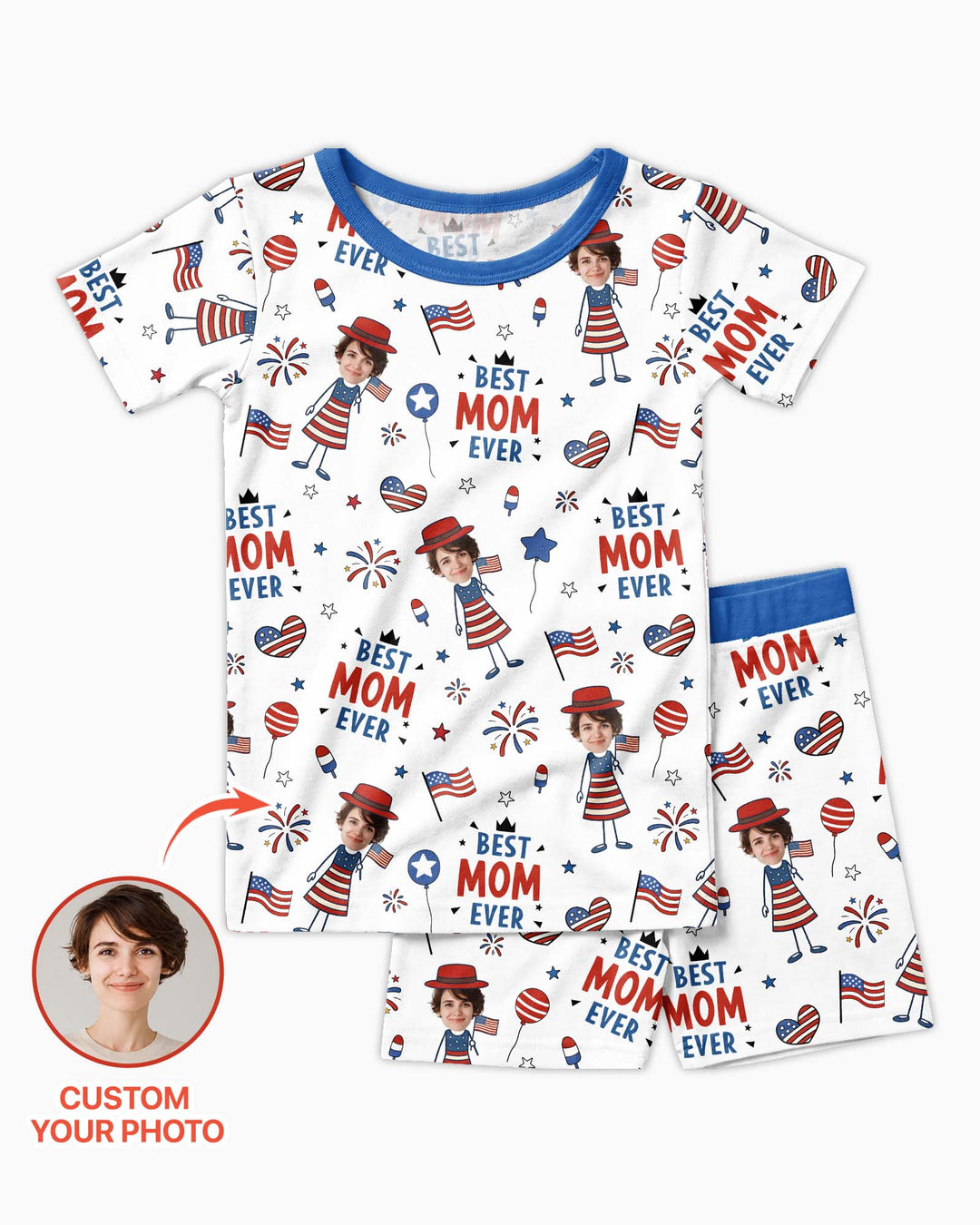 Custom Photo Best Patriotic Family Ever Bamboo Two Piece Short Sleeve Shorts Pajama Set