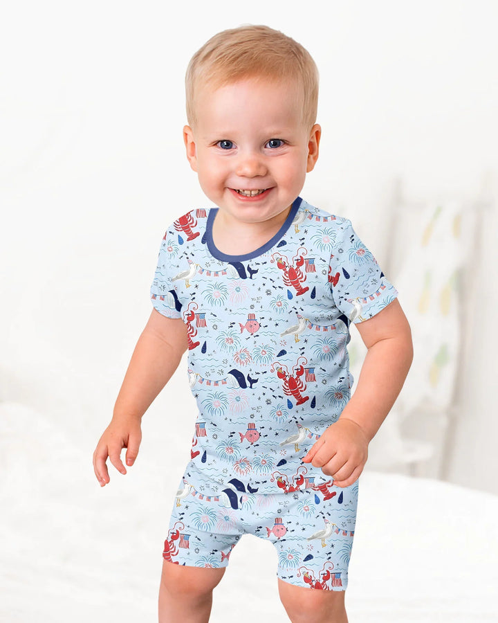 250 Summers Strong Matching Family Bamboo Two Piece Short Sleeve Shorts Pajama Set