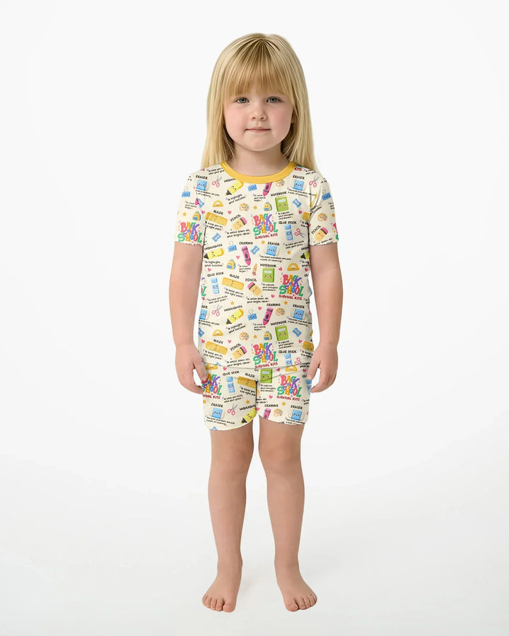 Back To School Survival Kit Bamboo Two Piece Short Sleeve Shorts Pajama Set
