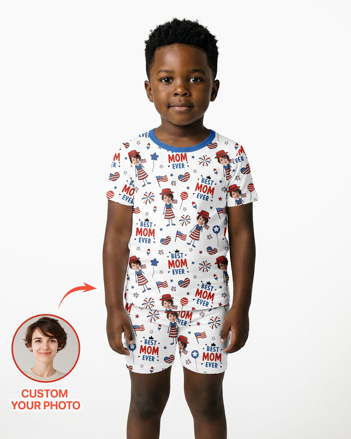 Custom Photo Best Patriotic Family Ever Bamboo Two Piece Short Sleeve Shorts Pajama Set