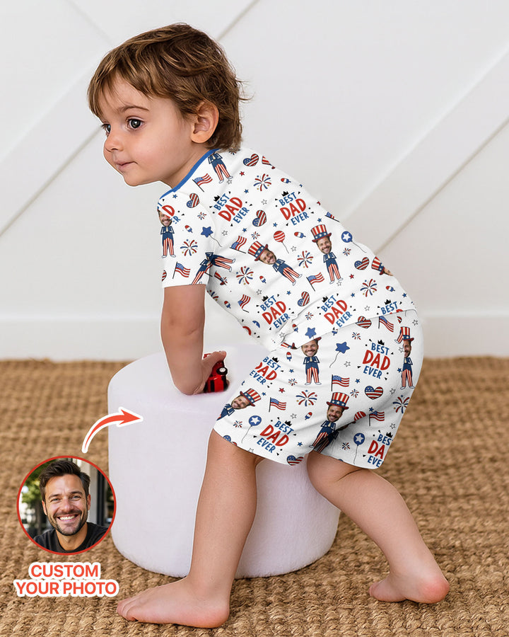Custom Photo Best Patriotic Family Ever Bamboo Two Piece Short Sleeve Shorts Pajama Set