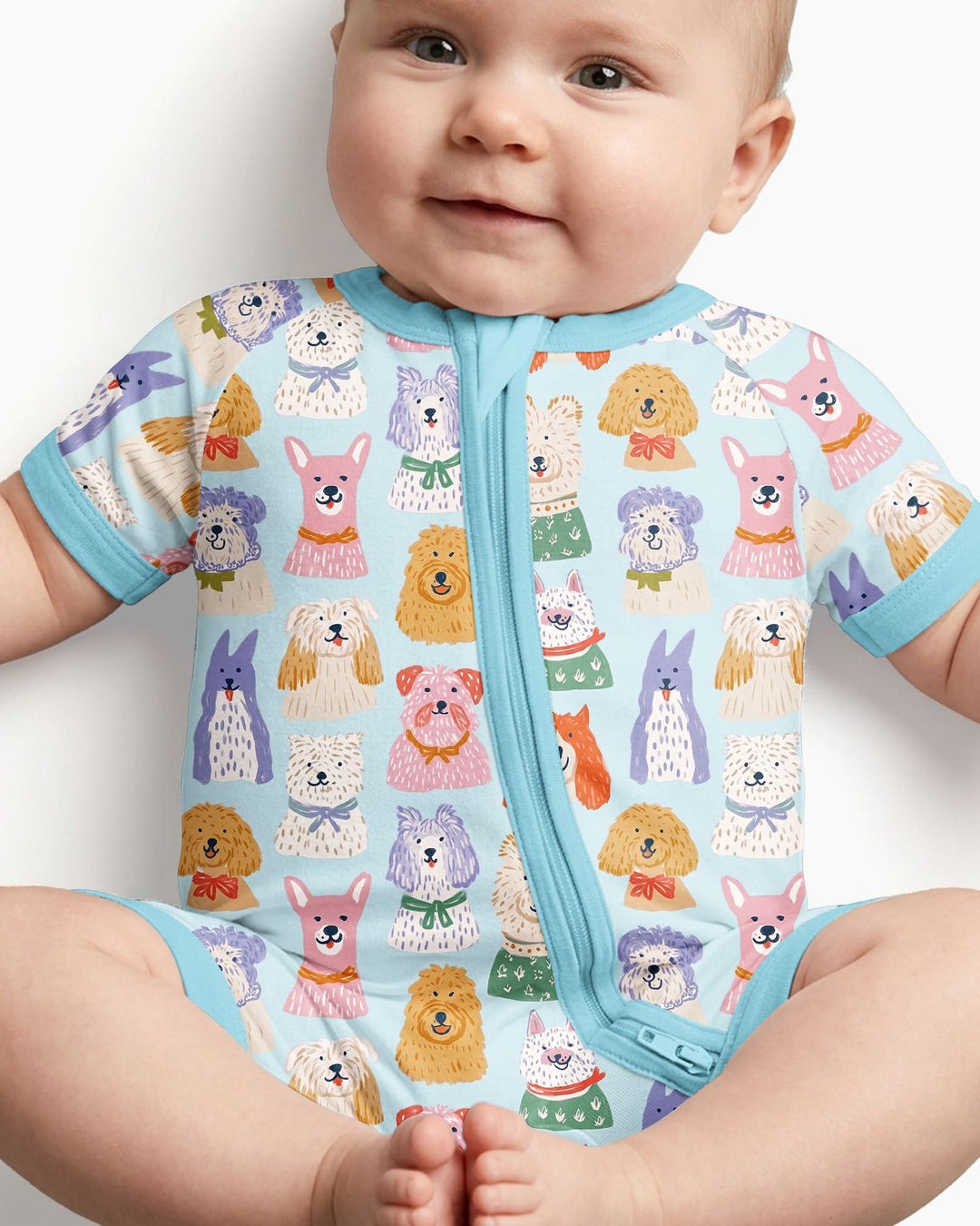 Whimsical Puppy Parade Family Matching Bamboo Shorty Zippy