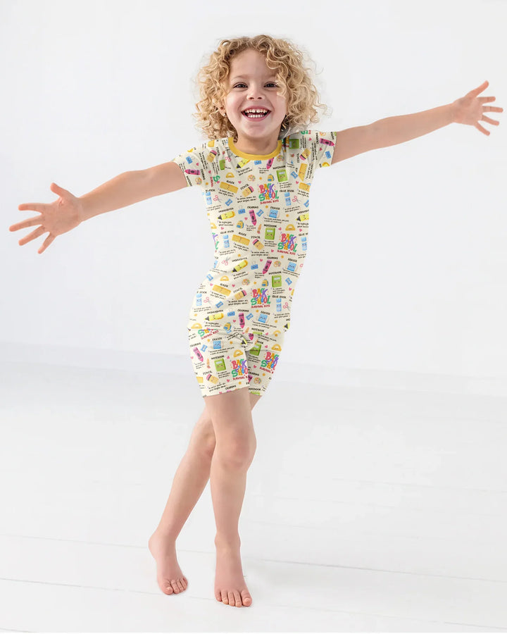 Back To School Survival Kit Bamboo Two Piece Short Sleeve Shorts Pajama Set