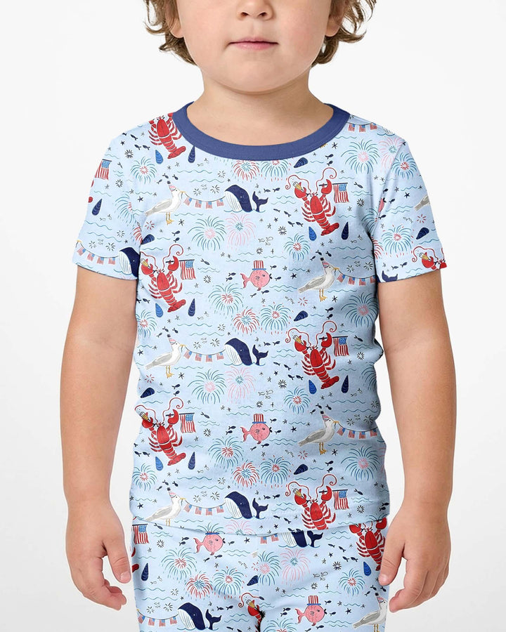 250 Summers Strong Matching Family Bamboo Two Piece Short Sleeve Shorts Pajama Set