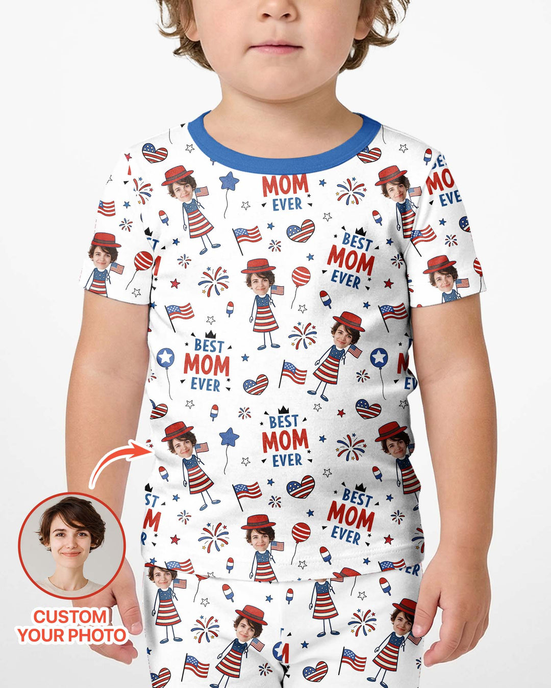 Custom Photo Best Patriotic Family Ever Bamboo Two Piece Short Sleeve Shorts Pajama Set