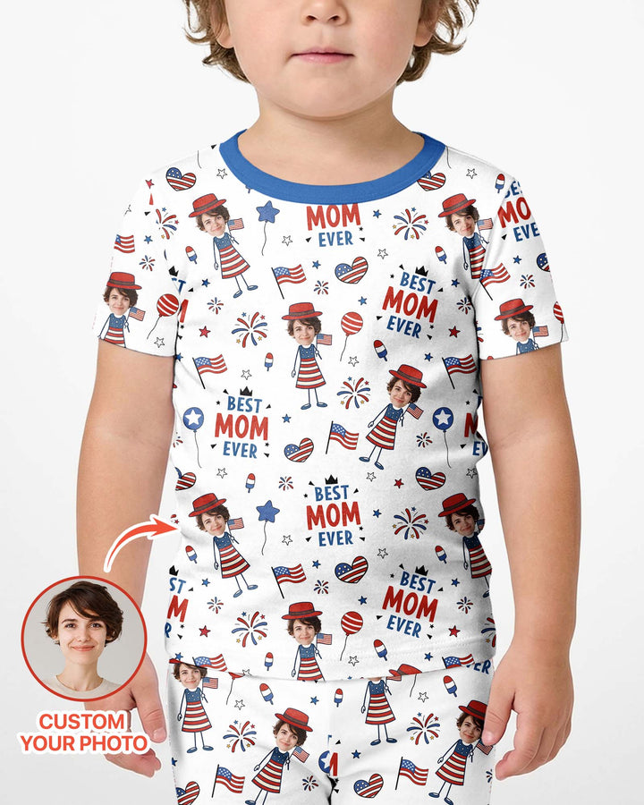 Custom Photo Best Patriotic Family Ever Bamboo Two Piece Short Sleeve Shorts Pajama Set